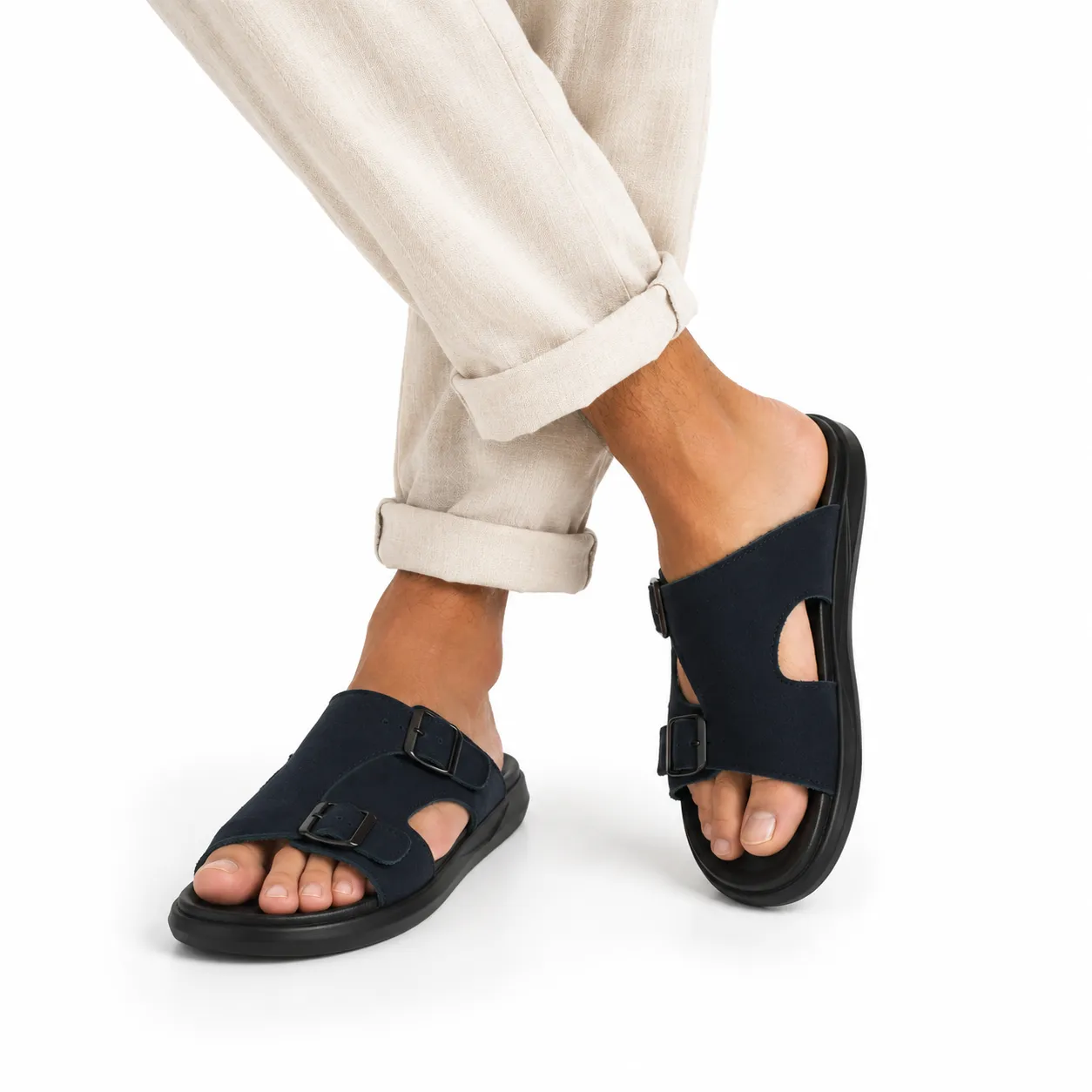 Sandales pour homme 035 noir daim nibique  miniature
